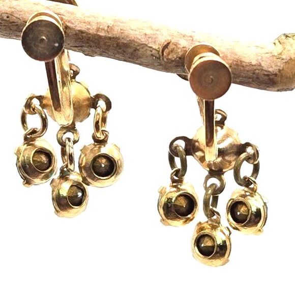 Vintage Goldtone with Sparkly Blue Rhinestones Dangle Screw Back Earrings - Picture 4 of 5